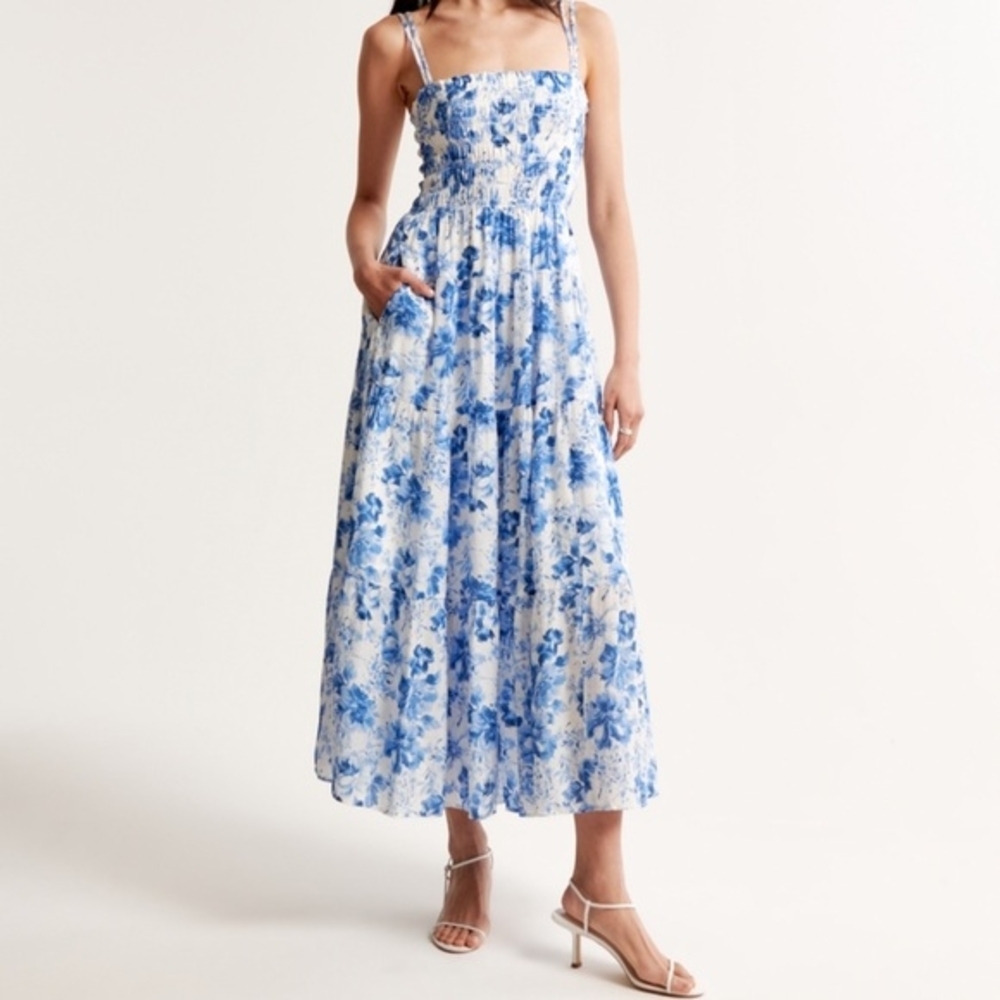 Floral Blue and White Maxi Dress